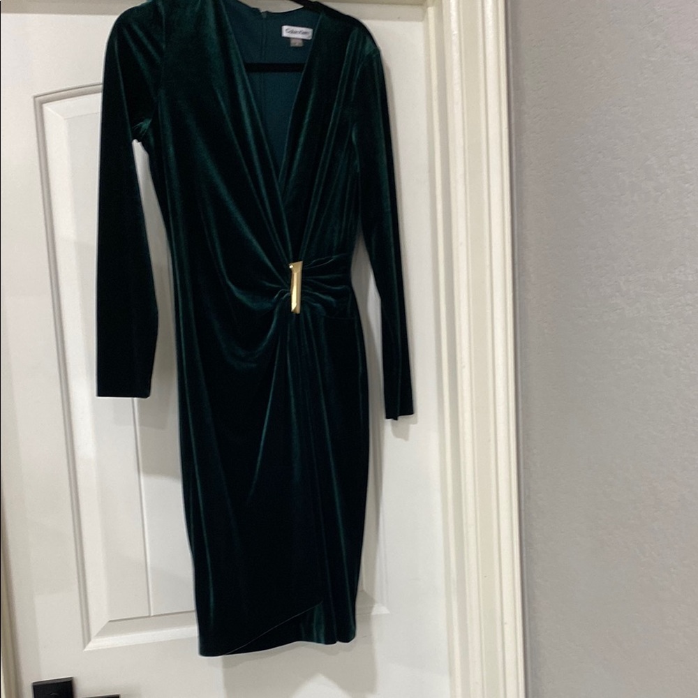 Calvin Klein Emerald Green Velvet Wrap Dress